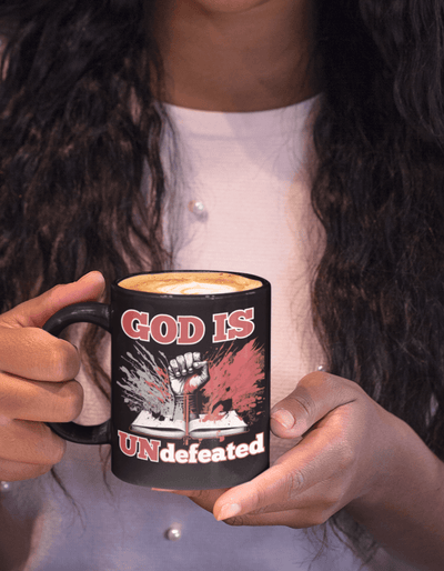 God Is Undefeated| 11 oz. Black Mug - Radiant Reflections
