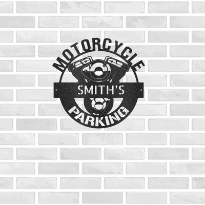 Motorcycle Parking Monogram - Steel Sign - Radiant Reflections