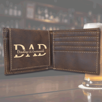 Premium Leather Bifold Wallet - Dad Split Name - Radiant Reflections